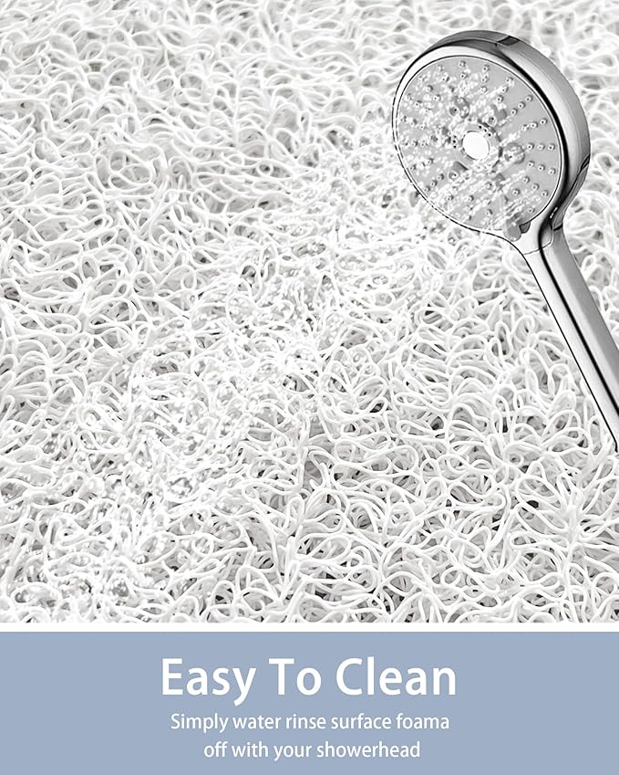 Non Slip Shower Mats for Inside Shower,17x30 Inch,Anti-Slip Bathtub Mats for Bathroom, Foot Scrubber Loofah Bath Mats for Shower, Quick Drying Shower Stall Mats for Wet Areas (White)