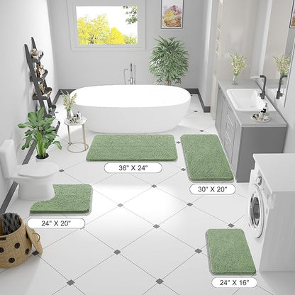 OLANLY Toilet Rugs U-Shaped 24x24, Extra Soft Absorbent Chenille Contour Bathroom Rugs for Toilet, Dry Quickly, Machine Washable, Non-Slip Bath Mat, Sage Green