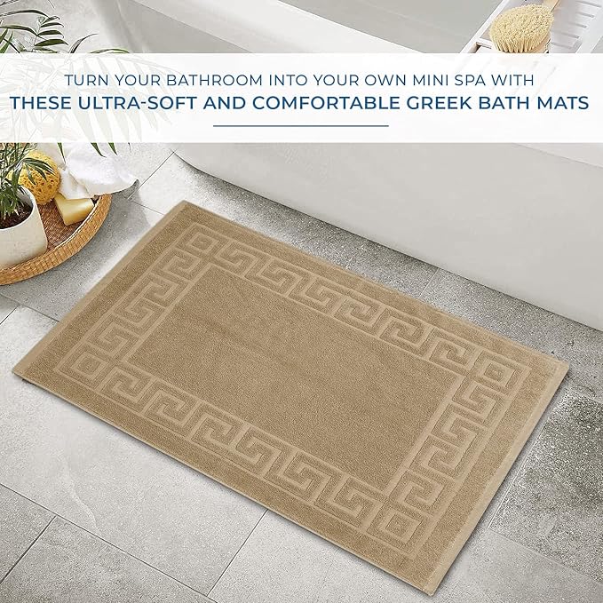 DAN RIVER Greek Cotton Bath Mats Set of 2 – Not a Bathroom Rug, Ultra Soft, Highly Absorbent & Machine Washable Bath Mat Towel for Bathroom Floor Mat – Durable, Quick-Dry, 21x34 Inches, Tan