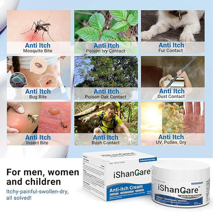 ishancare Anti Itch Cream Extra Strength, Oatmeal Soothing Skin Itch Relief Ointment for Rash, Dermatitis, Eczema, Psoriasis, Hives, Sun, Bites, Poison Ivy, Large Can 3.5 oz