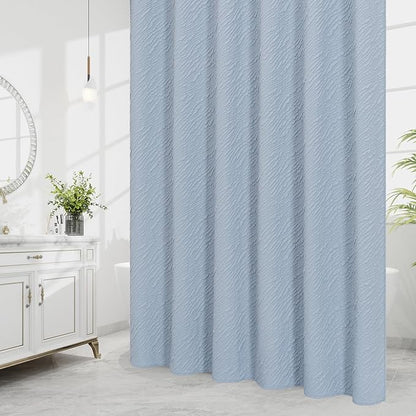 MitoVilla Fog Blue Shower Curtain, Farmhouse Waves Fabric Shower Curtains for Modern Hotel Bathroom Decor, 3D Geometric Embossed Textured, Waterproof & Wrinkle Resistant, 72 x 72