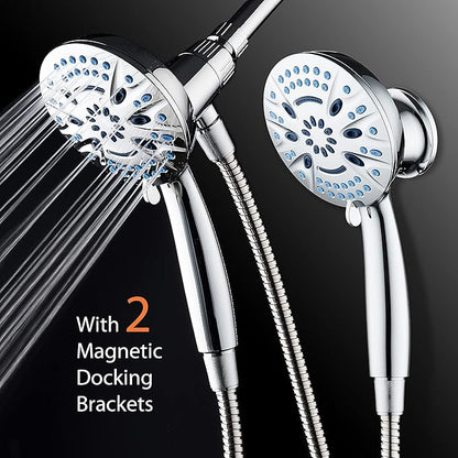Magneton High-Pressure 8-mode Handheld Shower Head with Magnetic Guidance Docking System - 2 Magnetic Brackets, 5 inch Face, Hygienic Jets, 6 ft. Stainless Steel Hose/All Chrome Finish
