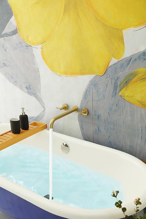 Wall Mount Tub Filler,Two Handle Bathtub Wall Faucet,Extra Long Spout Reach with High Water Flow,Brass Rough in Valve Included,Gold Brushed