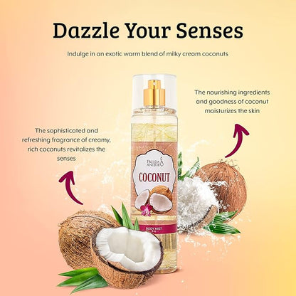 Home Spa Gift 10oz Deep Moisturizing Fragrance Body Lotion & 8 oz. Fine Fragrance Body Mist Set Luxury Self-Care Combo for Women and Girls (Coconut)