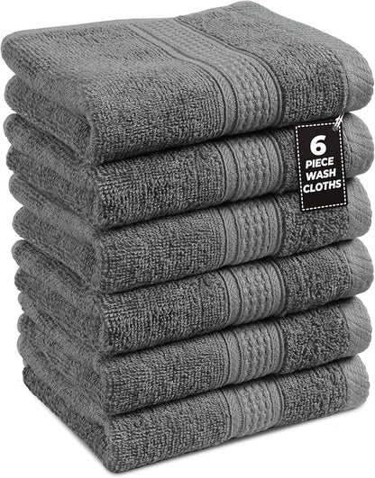 LANE LINEN 100% Ringspun Cotton Hand Towels for Bathroom Set of 6 (16"x28") - Holiday Hand Towel Set - Super Durable, Quick Dry, Soft & Highly Absorbent Hand Towels - Fade Resistant - Space Grey