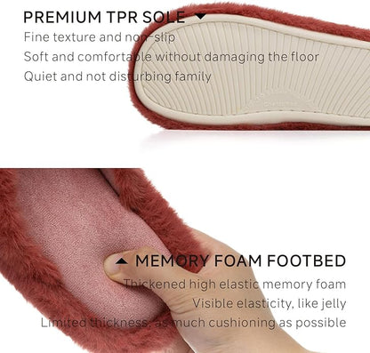 Chantomoo Womens Slippers Memory Foam Fuzzy Cross Band Faux Fur Slippers for Women Gift