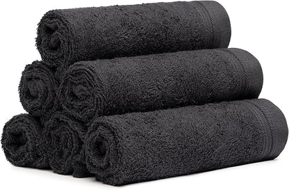 100% Cotton Washcloths Set 13” x 13” | Black Towels | Set of 6 Ultra Soft and Highly Absorbent Washcloths Sets for Bathroom, Gym, Hotel, Spa | Machine Washable Face Towel