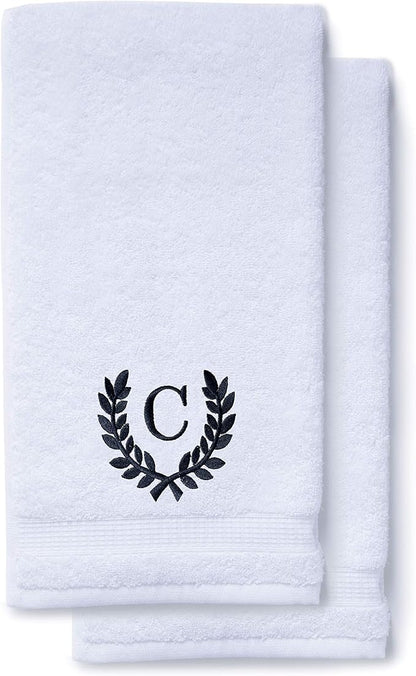 Decorative and Monogrammed Hand Towels for Bathroom Kitchen Makeup | Personalized Gift for Wedding-Bridal | Roman Font Custom Luxury Turkish Towel | Spa Collection, Oversized, 16 X 30 Inch, Set of 2