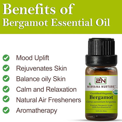Bergamot Essential Oil USDA Certified Organic, 100% Pure Natural Premium Grade, Undiluted