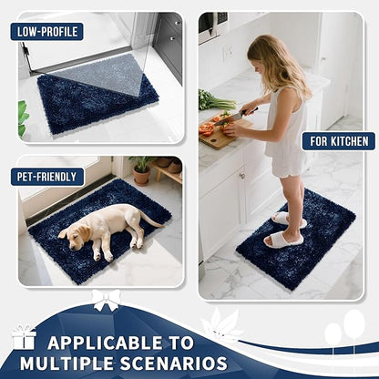 Yimobra Long Bathroom Rugs Runner 70x24 Inch, Extra Thick Soft Absorbent Chenille Bath Mat, Non Slip Machine Washable, Quick Dry Bath Rugs for Bathroom Floor, Tub and Shower, Navy Blue