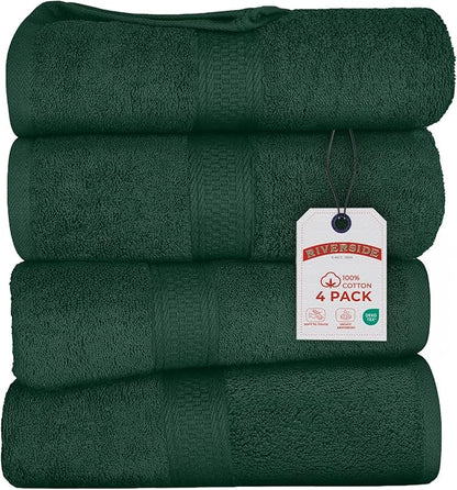 RIVERSIDE 100% Ring Spun Cotton Large Bath Towels Set of 4, 27 x 54 – Quick Dry, Soft & Highly Absorbent Towels for Shower & Bathroom – Luxury 600 GSM Towels for Home, Spa, Gym, Hotel, Hunter Green