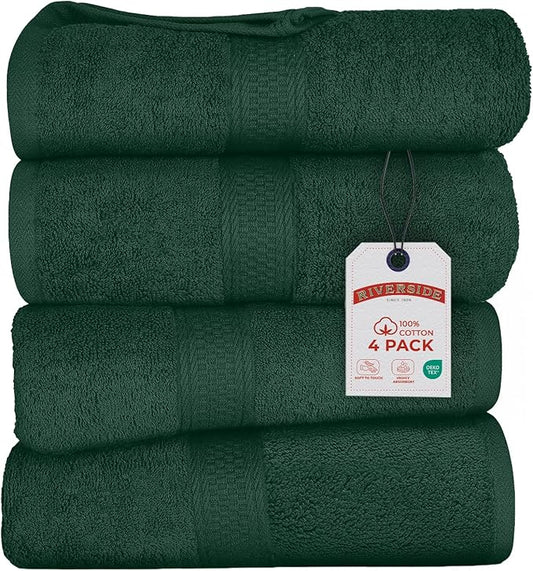 RIVERSIDE 100% Ring Spun Cotton Large Bath Towels Set of 4, 27 x 54 – Quick Dry, Soft & Highly Absorbent Towels for Shower & Bathroom – Luxury 600 GSM Towels for Home, Spa, Gym, Hotel, Hunter Green