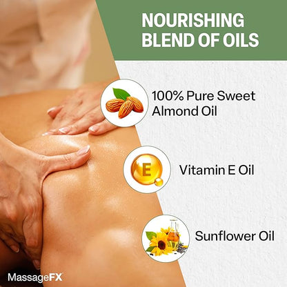 Massage Oil by Massage FX - 100% Pure Sweet Almond & Sunflower Seed Oil - Vitamin E - Ivy, Arnica & Aloe - Unscented - Perfect for a Full Body Massage, Maximum Friction - Paraben Free - 5 Gallons