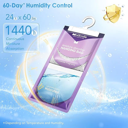 Moisture Absorbers 30 Pack Lavender Fragrance, Hanging Closet Dehumidifier Bags, Humidity Absorber, Compact Eliminates Odors Humidity Packs for Car, Bathroom, Bedroom, Basement, 9.8OZ