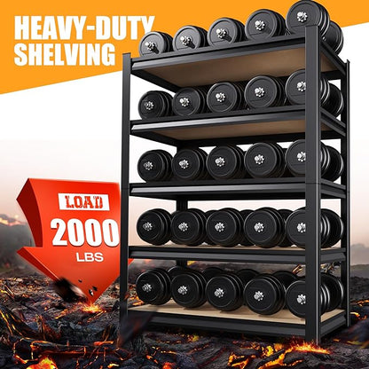 AOARGG 78" H Garage Shelving, 5-Tier Heavy Duty Storage Shelves, Adjustable Metal Shelving Unit, Utility Garage Organizer Shelf, for Basement Warehouse Pantry, 45.6" W x 19.7" D x 78" H, Black