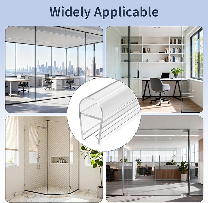4PCS 39" Glass Shower Door Seal Strip, Shower Door Side Seal Strip for 3/8" (10mm) Frameless Glass, Ultra-Clear PVC Waterproof Door Bottom Seal, Easy to Install, No Adhesive Needed