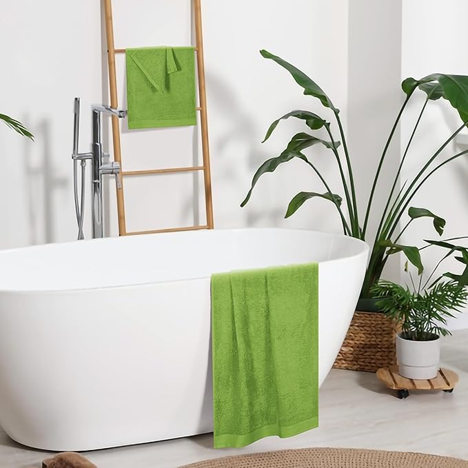 Ultra Soft 3 Pack Cotton Towel Set, Contains a Bath Towels 28x55 inch, a Hand Towels 16x24 inch & a Wash Coths 12x12 inch, Ideal Everyday use, Compact & Lightweight - Kiwi Green