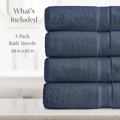 Springtree Home Luxury Viscose from Bamboo Bath Towel Set of 4 | 35% Viscose from Bamboo - 65% Cotton | Absorbent Quick-Dry Towels for Bathroom | Oeko-TEX Standard 100 Cotton | French Blue