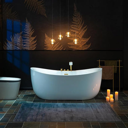 WOODBRIDGE 72" x 35-3/8" Whirlpool and Air Bath Heated Soaking Combination Tub with Adjustable Speed Air Blower and Display Control Panel, Brushed Gold Finish Trim and Drain Kit, BG400+F0045BG