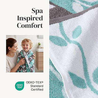 Modern Threads Organic Vines 6-Piece 100% Cotton Towel Set – Yarn Dyed Jacquard & Solid – Includes 2 Bath Towels, 2 Hand Towels, 2 Washcloths – Absorbent, Quick Dry, Soft & Durable – Aqua
