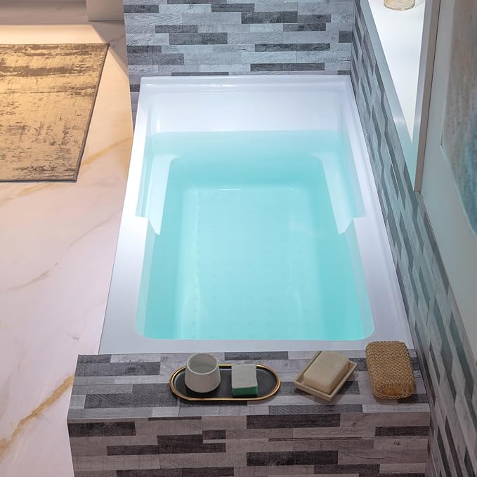 WOODBRIDGE 54" Acrylic Rectangular Alcove Soaking Bathtub in White with Right Drain, Matte Black Pop-Up Drain Included BA5430R