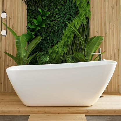 59" Acrylic Freestanding Bathtub, Single Slipper Free Standing Tub, Soaking Tub with Integrated Slotted Overflow, Toe-Tap Chrome Drain, cUPC Certified, Glossy White