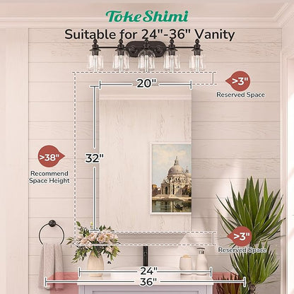TokeShimi 20x32 Bathroom Mirror with Storage Tempered, Aluminum White Recessed Medicine Cabinet with Mirror Frameless Stepless Adjustable Shelf, Surface Mount Medicine Cabinet for Bathroom