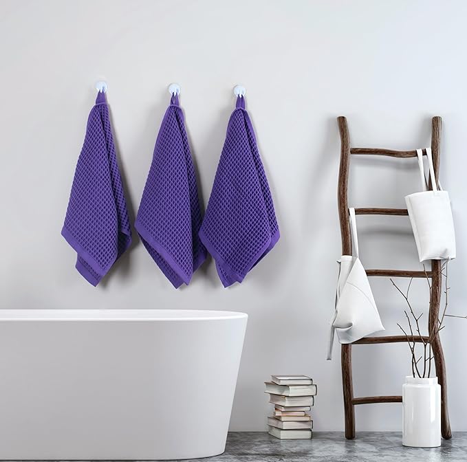 PÜSKÜL Organic Waffle Kitchen Towel 100% Turkish Cotton Set of 3 Lilac - Premium Quality, Soft, Quick-Dry, Absorbent, Lint-Free Hand Towels 32X16 Inches (3, Lilac)