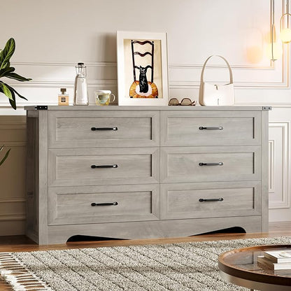 6-Drawer Dresser for Bedroom, Modern Wooden Chest of Drawers with Metal Handles, Anti-Tipping Design, Sturdy and Stable Storage Organizer for Living Room, Entryway, Home Office