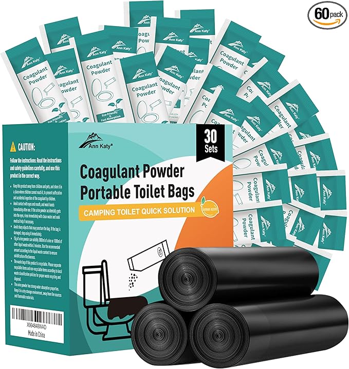 Super Absorbent Polymer 30 Packs,Portable & Fast-Absorbing Camp Toilet Chemicals Gel with 5 Gallon Bucket Toilet Luggable Drawstring Bag, Emergency Toilet Bag&Potty Gel