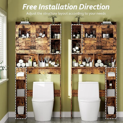 Over Toilet Storage Cabinet, 67 Inch Wall Mounted Tall Cabinet, Freestanding Bathroom Organizer Shelf for Bathroom, Brown