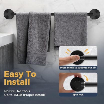 14.6inch~24inch Towel Racks for Bathroom,Adjustable Suction Cup Towel Bar for Bathroom Wall,Stainless Steel Bath Towel Holder for Shower,2 Pack(Matte Black)