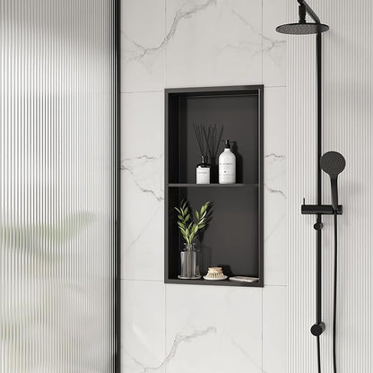 Neodrain 12X24 Inch Shower Niche, Gun Metal 2-Tier Stainless Wall Niche NO Tile Needed Recessed Cabinet for Bathroom Storage