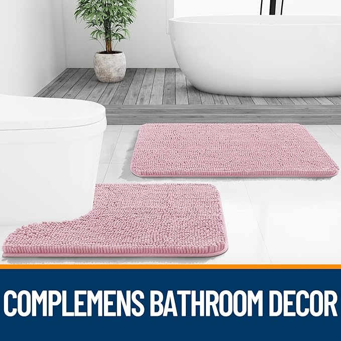 OLANLY Bathroom Rugs 70x24, Extra Soft Absorbent Chenille Bath Rugs, Rubber Backing Quick Dry, Machine Washable Bath Mats for Bathroom Floor, Tub and Shower, Home Decor Accessories, Dusty Rose