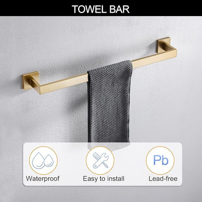 TNOMS Brushed Gold Towel Bar Set Bathroom Hardware Set, 5 Pieces Gold Bathroom Accessories Set Stainless Steel Wall Mounted Towel Holder for Bathroom 23.6in