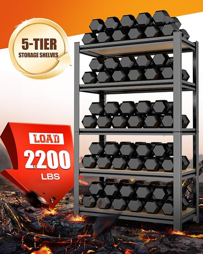 45.6" W Garage Shelving Heavy Duty 5-Tier Storage Shelves, Home Storage Shelf, Adjustable Metal Shelving Unit, for Pantry, Kitchen, Basement, Warehouse, 45.6" Wx17.7 Dx71.2 H, Black