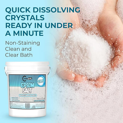 Epsom Salt Bath Soak 45 lb Bucket – Unscented, Pure Epsom Salt Bulk Crystals, Magnesium Sulfate for Full Body or Foot Soaks, Resealable Container with Scoop for Home Bath Use