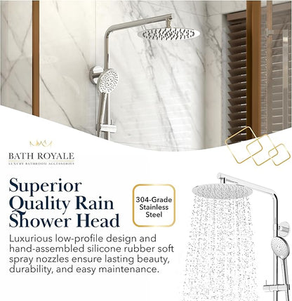 BATH ROYALE Rain Shower Head & Detachable Handheld Spray Combo, Easy Install & 3 Spray Modes, Brushed Gold
