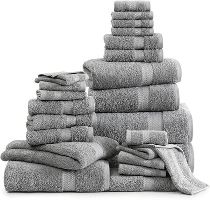Lane Linen Complete 24 PCs Bath Towel Set For Family - 100% Ring Spun Cotton - Quick Dry, Soft & Absorbent Towels For Bathroom - Perfect for Kids, Guest & Everyday Use - Oeko Tex Certified -Space Grey