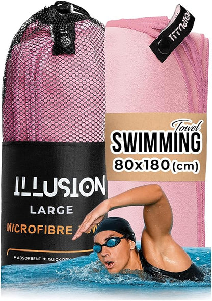 illusion Extra Large Microfibre Swimming Towel (71''L x 32''W)–Compact, Lightweight & Quick Dry Towel-Perfect for Travel, Gym, and Swim Towels Ideal for Post-Workout Showers & After Swimming