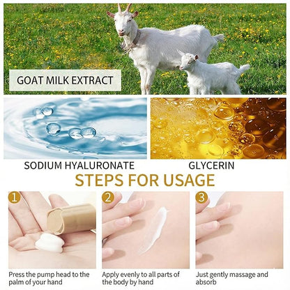 Goat Milk Body Lotion for Dry Sensitive Skin - [250ml] Natural Moisturizing Cream with Lactic Acid - Soothing & Softening Daily Moisturizer for Rough Skin - Non-Greasy Formula