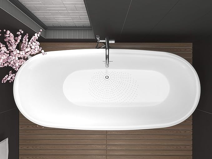 ANZZI Freestanding Tub 67”, Soaker Tub, Acrylic Center Drain, Luxury Spacious, Deep Soaker Bathtub with Overflow and Drain, Modern Slip-Resistant Floor (FT-AZ401)