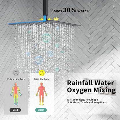 SR SUN RISE 12 Inch Ceiling Mount Matte Black Shower System Bathroom Luxury Rain Mixer Shower Faucet Set Ceiling Rainfall Shower Head System Faucet Trim Repair Kits Rough-in Valve and Trim Included