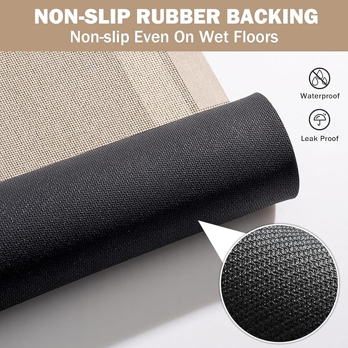 Non Slip Long Bathroom Runner Rug Bath Mat, Rubber Backing Ultra Thin Bathroom Rugs Fit Under Door Quick Dry Super Absorbent Washable Shower Mat for Bathtub Sink Floor, Beige 17"x59"