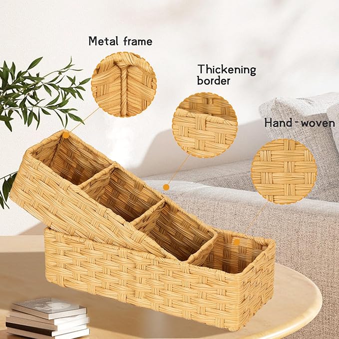 DULLEMELO Toilet Basket for Decor, Small Wicker Baskets for Storage Back of Toilet Tank Topper, Set of 2 Woven Storage Baskets for Bathroom Toilet Paper Holder Basket, Natural