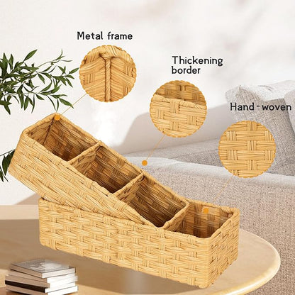 DULLEMELO Toilet Basket for Decor, Small Wicker Baskets for Storage Back of Toilet Tank Topper, Set of 2 Woven Storage Baskets for Bathroom Toilet Paper Holder Basket, Natural