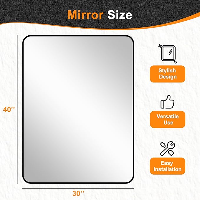 Delma Bathroom Vanity Mirror, Black Framed Bathroom Mirror for Over Sink, High-Definition Bathroom Mirror, Versatile Bathroom Vanity Mirror, Hangs Horizontally or Vertically(30x40, Black)