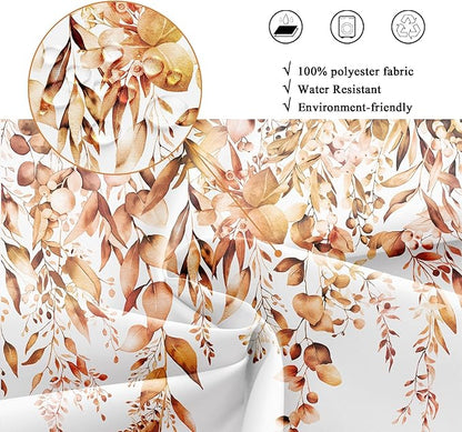 Riyidecor Burnt Orange Fall Autumn Shower Curtain for Bathroom Decor 72Wx72H Eucalyptus Botanical Leaf Plants Watercolor Floral Nature Art Printed Fabric Polyester Waterproof