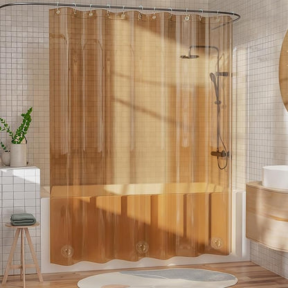 AmazerBath Shower Curtain Liner, EVA Clear Orange-Brown Heavy Duty Shower Curtain and Liner 2-in-1, 72x72 Luxury Plastic Weighted Bathroom Shower Liner, 12 Rustproof Grommets & 3 Heavyweight Stones