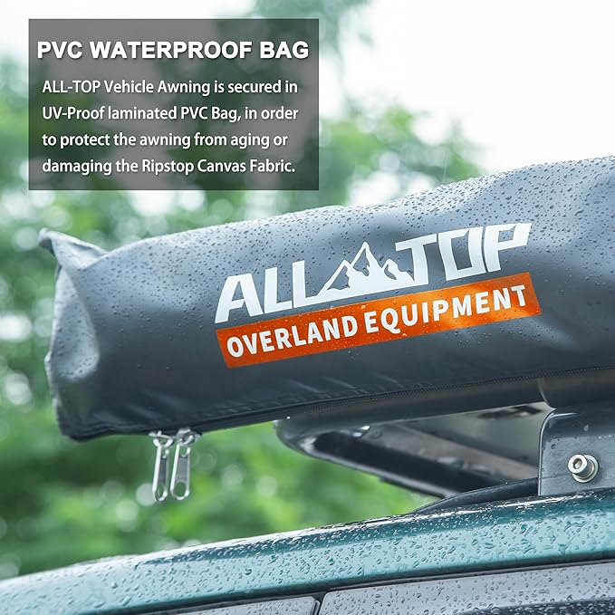 ALL-TOP Vehicle Awning 6.6'x8.2' Roof Rack Pull-Out Sun Shade UV50+, Weatherproof 4x4 Side Awning for Camping & Overland (Hardware Included)